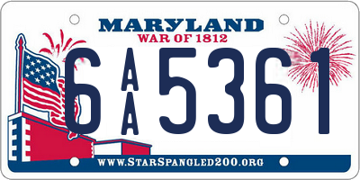 MD license plate 6AA5361