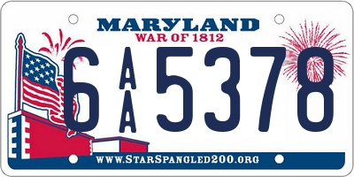 MD license plate 6AA5378