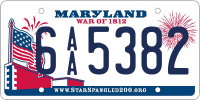 MD license plate 6AA5382