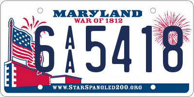 MD license plate 6AA5418