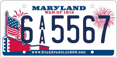 MD license plate 6AA5567