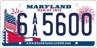 MD license plate 6AA5600