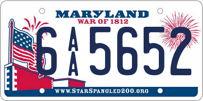 MD license plate 6AA5652