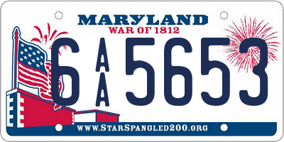 MD license plate 6AA5653