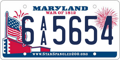 MD license plate 6AA5654