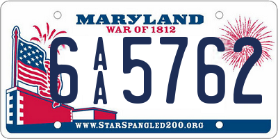 MD license plate 6AA5762