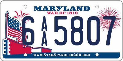 MD license plate 6AA5807