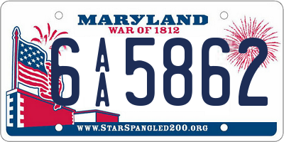 MD license plate 6AA5862