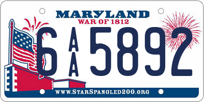 MD license plate 6AA5892