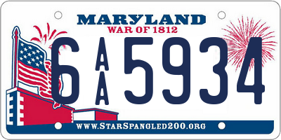 MD license plate 6AA5934