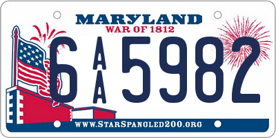 MD license plate 6AA5982