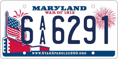 MD license plate 6AA6291