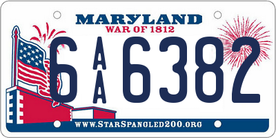MD license plate 6AA6382