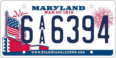 MD license plate 6AA6394