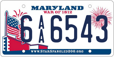 MD license plate 6AA6543