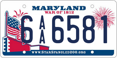 MD license plate 6AA6581