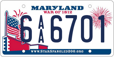 MD license plate 6AA6701