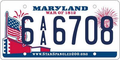 MD license plate 6AA6708