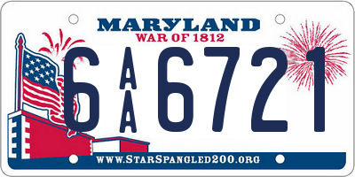 MD license plate 6AA6721