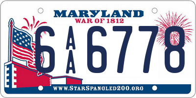 MD license plate 6AA6778