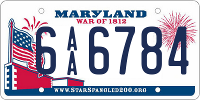MD license plate 6AA6784