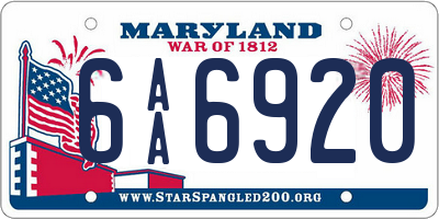 MD license plate 6AA6920