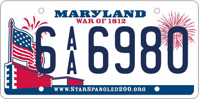 MD license plate 6AA6980