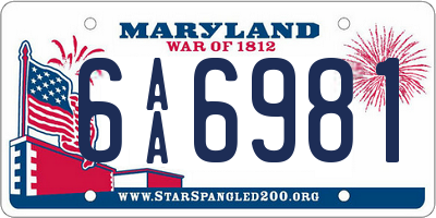 MD license plate 6AA6981