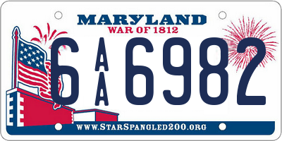 MD license plate 6AA6982