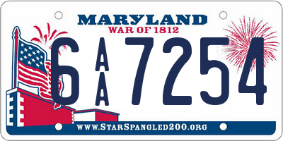MD license plate 6AA7254
