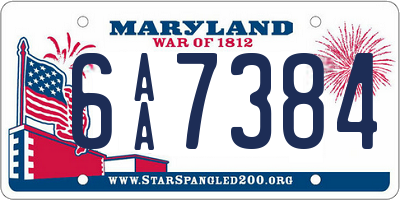 MD license plate 6AA7384