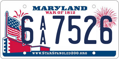 MD license plate 6AA7526