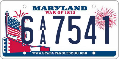 MD license plate 6AA7541