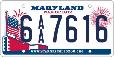 MD license plate 6AA7616