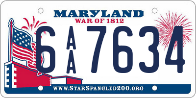 MD license plate 6AA7634