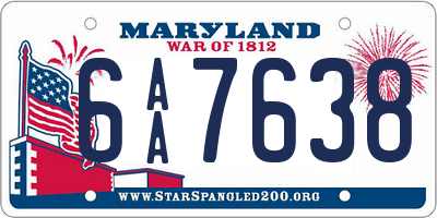 MD license plate 6AA7638