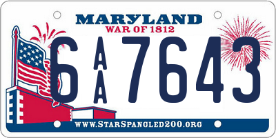 MD license plate 6AA7643