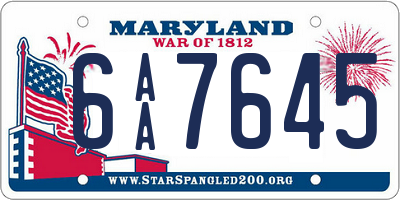 MD license plate 6AA7645