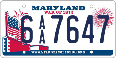 MD license plate 6AA7647