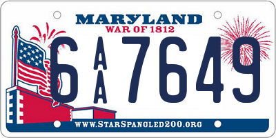 MD license plate 6AA7649