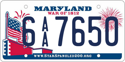 MD license plate 6AA7650