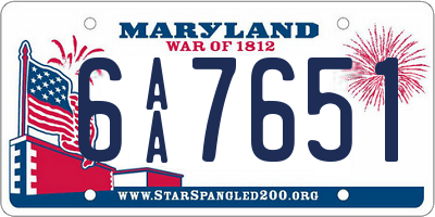 MD license plate 6AA7651