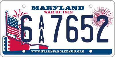 MD license plate 6AA7652