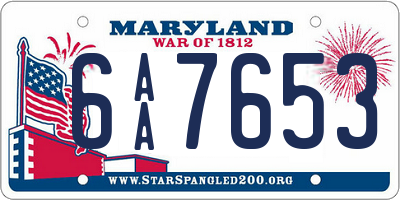 MD license plate 6AA7653