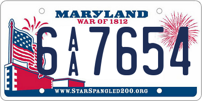 MD license plate 6AA7654