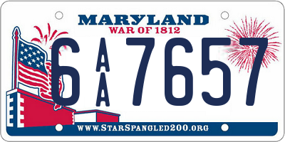 MD license plate 6AA7657