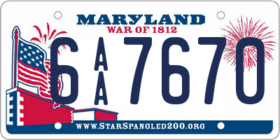 MD license plate 6AA7670