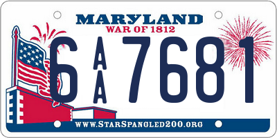 MD license plate 6AA7681