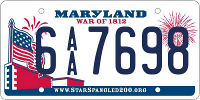 MD license plate 6AA7698
