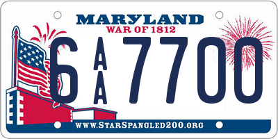 MD license plate 6AA7700